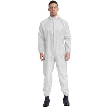Choomomo Men's Long Sleeve One Piece Work Coveralls Uniform Jumpsuit Hooded Mechanics Workwear White M