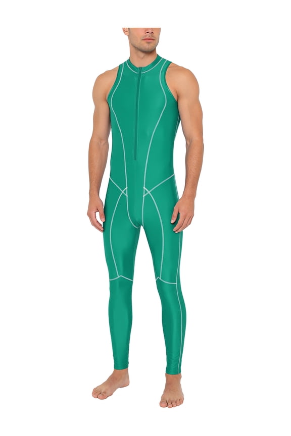 Mens Glossy Stretchy Sleeveless Leotard Rash Guard Oil Shiny Unitard Bathing Suits Green S