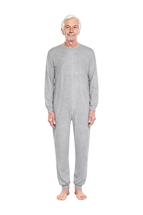 Unisex Adult Anti-Strip Adaptive Jumpsuit Round Neck Long Sleeve Zip Back Jumpsuit Dementia Clothing Grey L