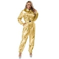 thumbnail image 1 of Choomomo Women Alien Outfits One-piece Rompers Dancewear Shiny Metallic Unitard Jumpsuit Clubwear Gold L, 1 of 5
