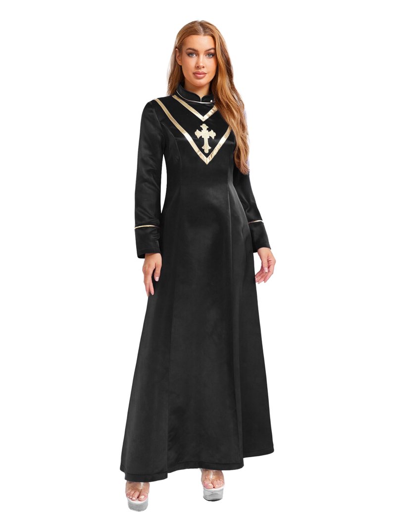 Choomomo Women Minister Preacher Church Clergy Robe Long Sleeve Cross  Metallic Shiny Tunic Dress for Performance Black L - Walmart.com