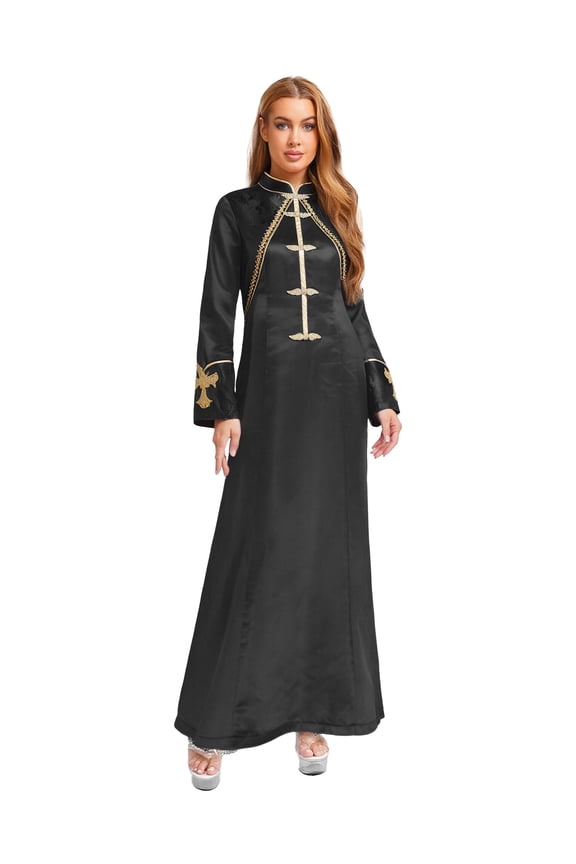 Women's Cassock Church Clergy Dress Long Choir Robe Minister Maxi Dress Priest Preacher Dresses Black S