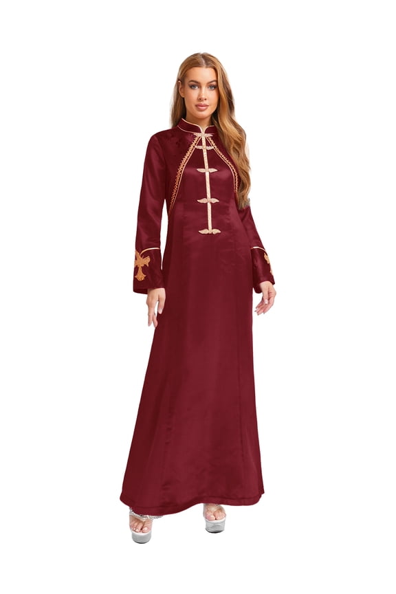 Women's Cassock Church Clergy Dress Long Choir Robe Minister Maxi Dress Priest Preacher Dresses Burgundy S