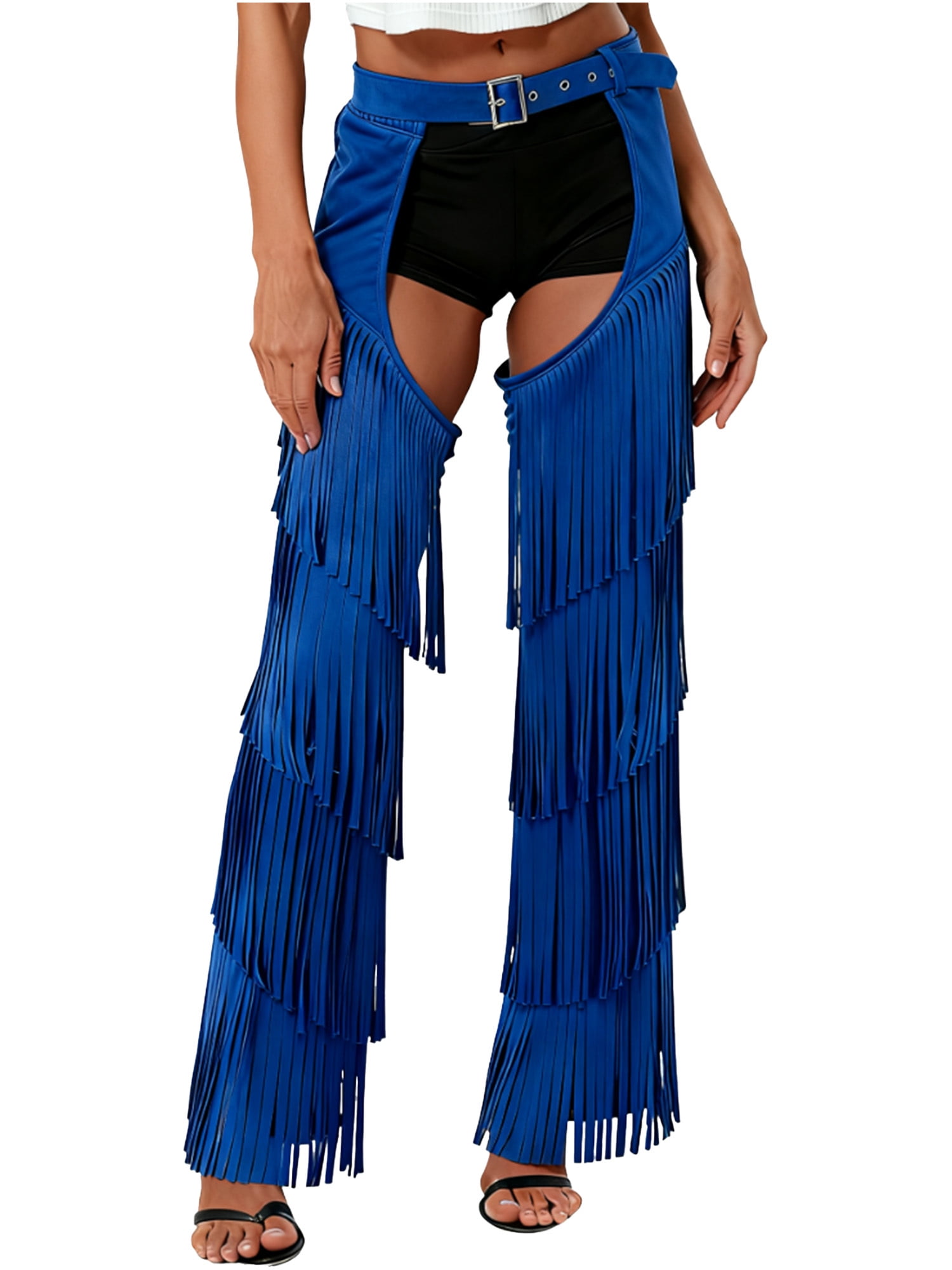 Choomomo Women's Cowboy Chaps Tassel Adjustable Waist Cutout Chaps