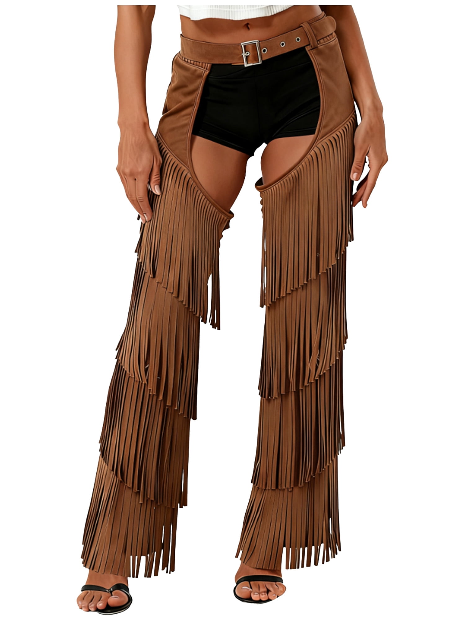 Choomomo Women's Cowboy Chaps Tassel Adjustable Waist Cutout Chaps ...