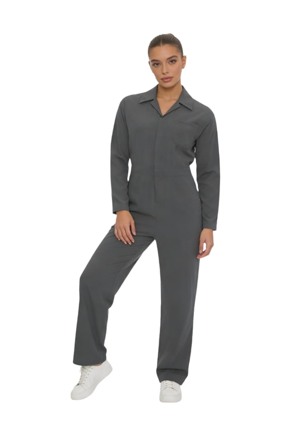 Women's Long Sleeve Coveralls Lightweight Mechanic Jumpsuits Utility Work Overalls with Pockets Grey 3XL