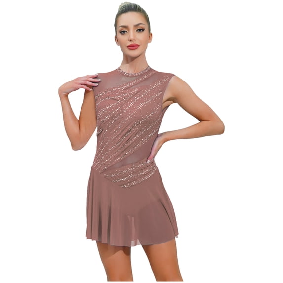 Choomomo Women's Lyrical Dance Dress Sleeveless Ruched Ballet Leotard Dress Modern Contemporary Dance Dresses Coffee XXL