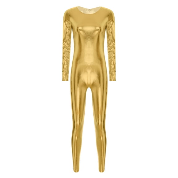 Choomomo Women's Metallic Leotard Slim Fit Stretch Full Body Suit One-Piece Fitness Yoga Jumpsuit Gold M