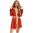 thumbnail image 1 of Choomomo Women's Satiny Wrestler Gear Fight Boxing Robe Long Sleeve Hooded Robe Loose Kimono with Belt Burgundy 16, 1 of 6