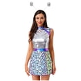 thumbnail image 1 of Choomomo Women's Shiny Metallic Alien Outfits Set Futuristic Skater Dress Robot Outfits for Party Silver XL, 1 of 6