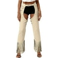 thumbnail image 1 of Choomomo Womens Dame Vintage Cowboy Suit Faux Suede Strapped Pants Hippie Long Pants for Party Beige L, 1 of 5