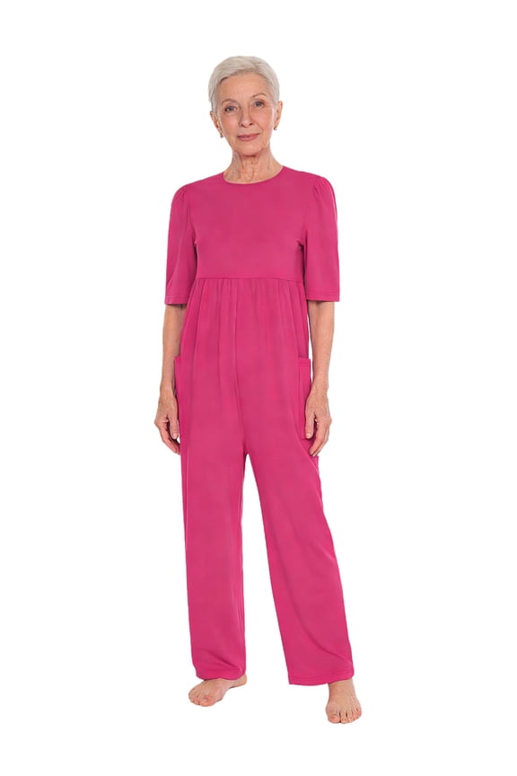 Womens Elderly Special Need Adaptive Jumpsuit Easy Care Jumpsuit Nursing Romper with Back Zipper Hot Pink XL