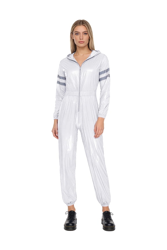 Womens Water Resistant Hooded Coveralls Reflective Strips Safety Work Overalls Jumpsuit White M