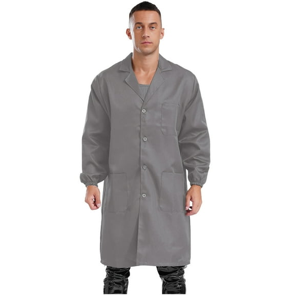 Choomomo Work Coat Long Sleeve Front Button Lab Coat Jackets Mechanical Workwear for Men Women Gray 170
