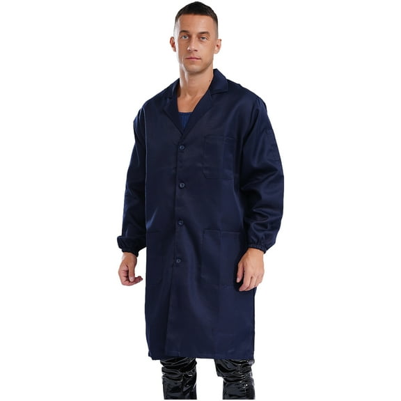 Choomomo Work Coat Long Sleeve Front Button Lab Coat Jackets Mechanical Workwear for Men Women Navy Blue 170