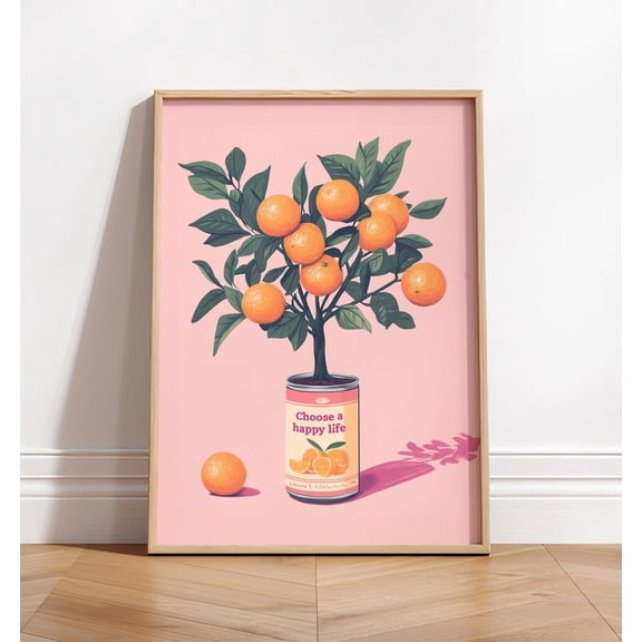 Choose A Happy Life Art Print, Motivational Orange Tree Poster