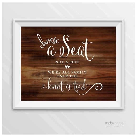 Koyal Wholesale Choose A Seat Not A Side Rustic Wood Wedding Sign, 8.5 x 11 Inch