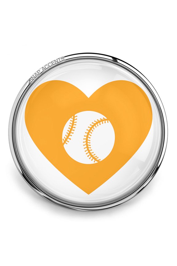 Snap Jewelry 18MM Orange Baseball Heart Ginger Charm Button