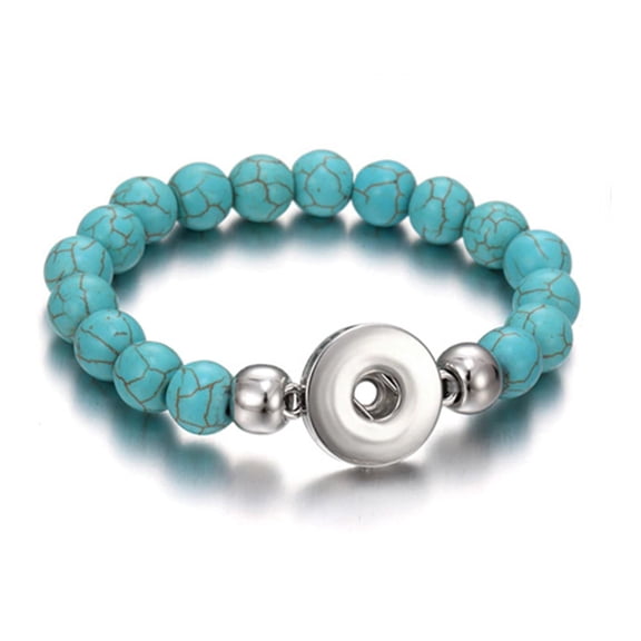 Snap Jewelry Bead Stretch Bracelet with Turquoise Stone Beads and Interchangeable Charm Holder 6.5 Inch