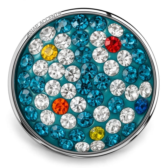 Snap Jewelry 18MM Candy Rhinestone Ginger Charm Button in Teal with Multicolor Accents
