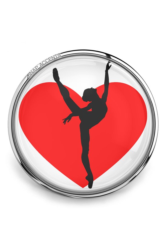 Snap Jewelry 18MM Red Heart Ballet Dancer Ginger Charm Button