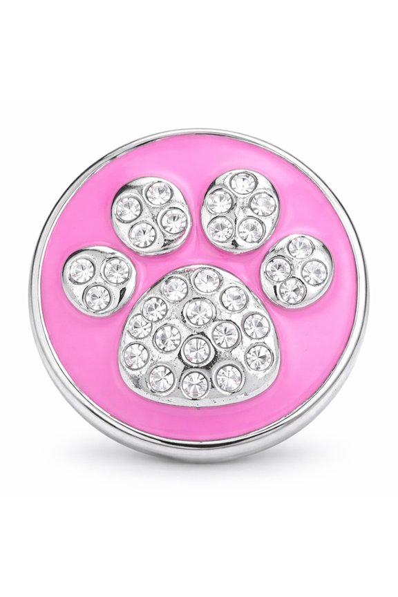 Snap Jewelry 18MM Pink Enamel Dog Paw Rhinestone Ginger Charm Button