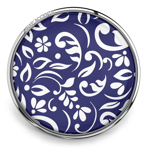 Snap Jewelry 18MM Dark Blue Floral Pattern Ginger Charm Button