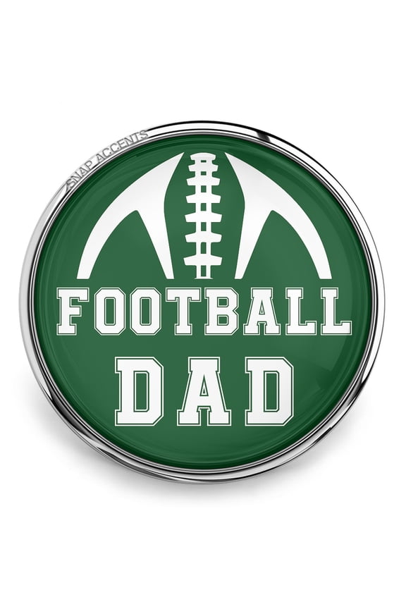 Snap Jewelry 18MM Dark Green Football Dad Ginger Charm Button
