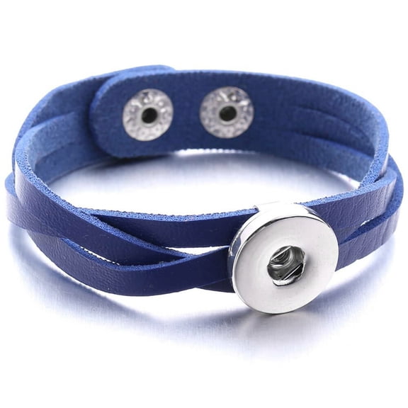 Snap Jewelry Simple Leather Weave Bracelet in Blue with Adjustable 8.5 Inch Band