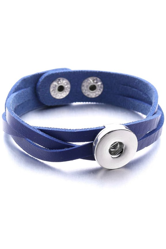 Snap Jewelry Simple Leather Weave Bracelet in Blue with Adjustable 8.5 Inch Band