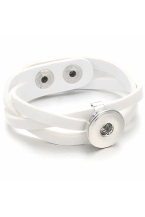 Snap Jewelry White Leather Weave Bracelet with Adjustable 8.5 Inch Band