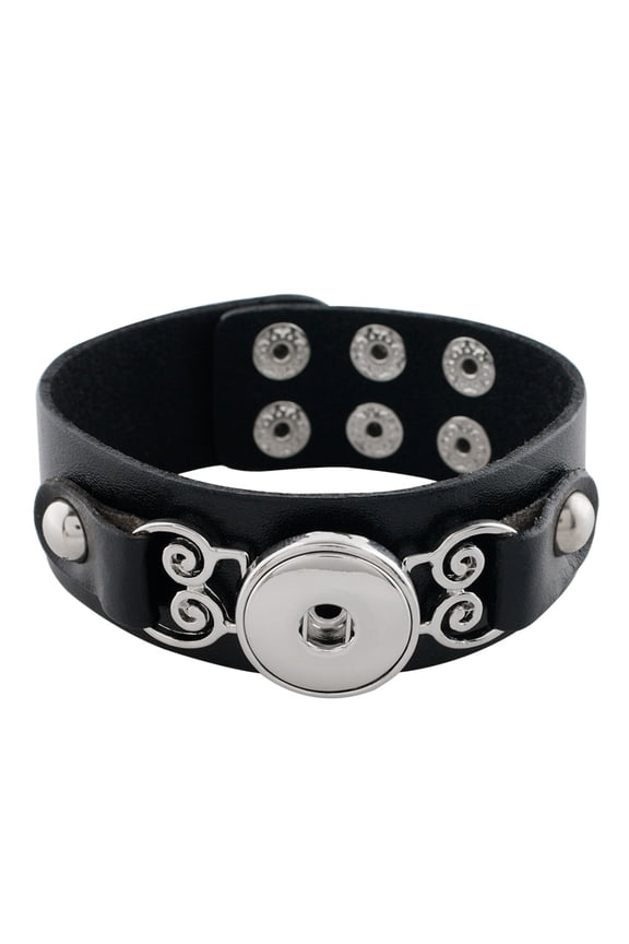 Snap Jewelry Scroll Bracelet Cuff, Black, Fits 18MM 20MM Ginger Charm Buttons