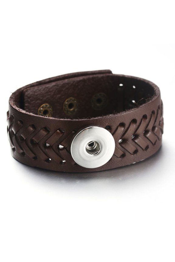 Snap Jewelry Leather Weave Adjustable Bracelet in Brown for 18MM Ginger Charm
