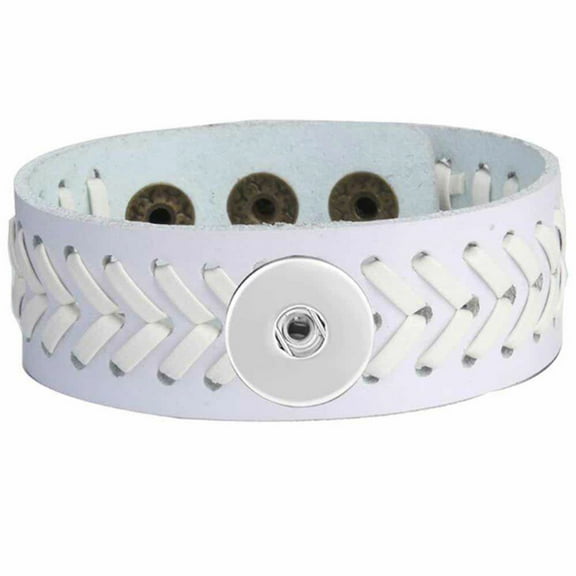Snap Jewelry Leather Weave Adjustable 1 Snap Bracelet in White 8.5 Inch