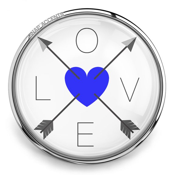Snap Jewelry 18MM Love Heart Arrows Ginger Charm Button in Blue