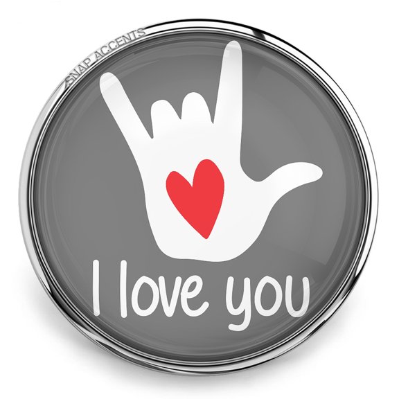 Snap Jewelry 18MM I Love You Sign Language Ginger Charm in Dark Gray