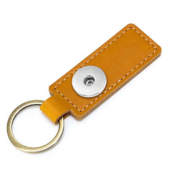 Snap Jewelry Leather Keychain Holder with Light Stitching for 18MM Interchangeable Ginger Charms, 3.5 Inch Yellow