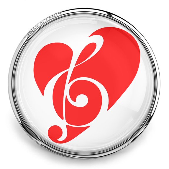 Choose Color | Music Heart Snap Jewelry Ginger Charm Button, For Interchangeable DIY Customizable Accessories
