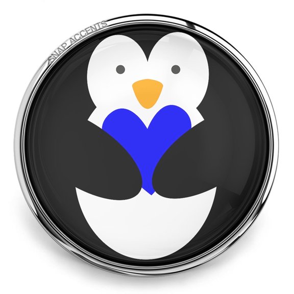 Choose Color | Penguin Heart Snap Jewelry Ginger Charm Button, For Interchangeable DIY Customizable Accessories