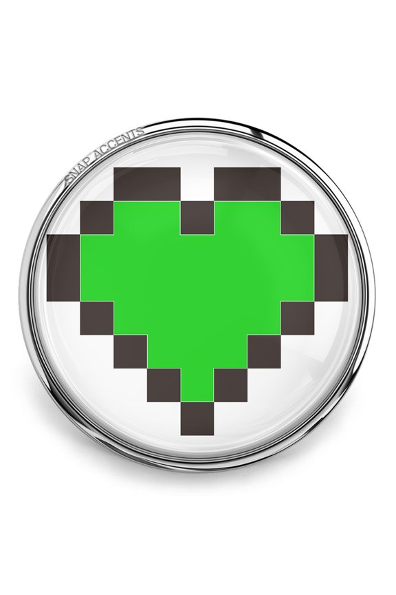 Snap Jewelry 18MM Green Pixel Heart Ginger Charm Button
