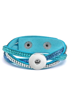 Snap Jewelry Rhinestone Weave Ginger Charm Bracelet in Aqua Blue with Adjustable 8-Inch Length