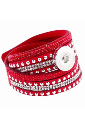 Snap Jewelry Rhinestone Wrap Bracelet in Red with Adjustable Snap Closure for 18MM Ginger Charms