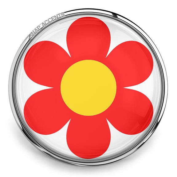 Snap Jewelry 18MM Red Simple Flower Ginger Charm with Yellow Center for Interchangeable Accessories