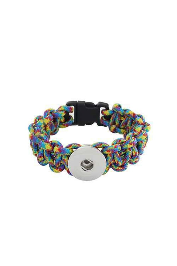 Snap Jewelry Paracord Bracelet with 1 Snap Holder in Rainbow Color, Youth Small 7 Inch Size