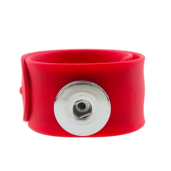 Snap Jewelry Slap Bracelet in Red with Interchangeable 18MM Snap Charm Holder, 8-Inch Adjustable