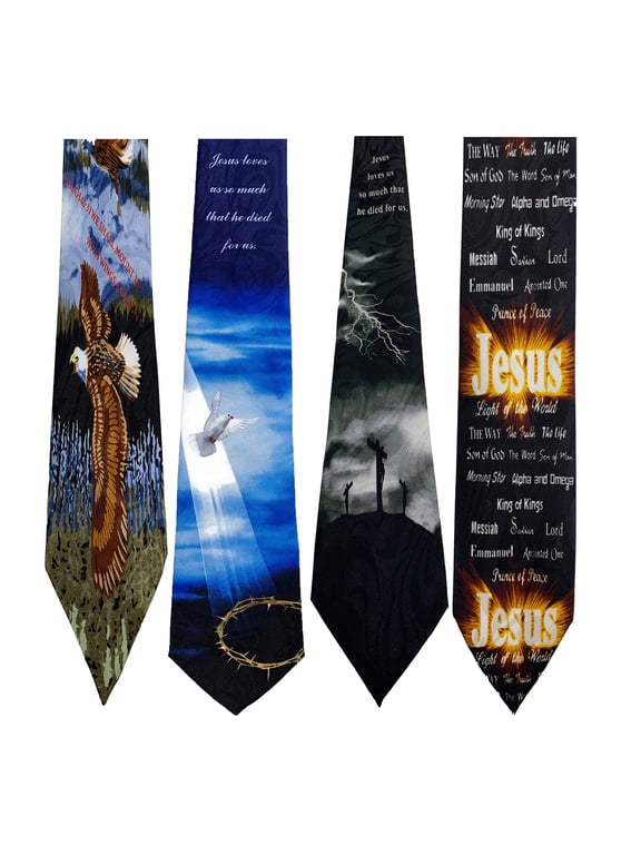 Pack Of 4 Mens Christian Religious Neckties Jesus Neck Tie
