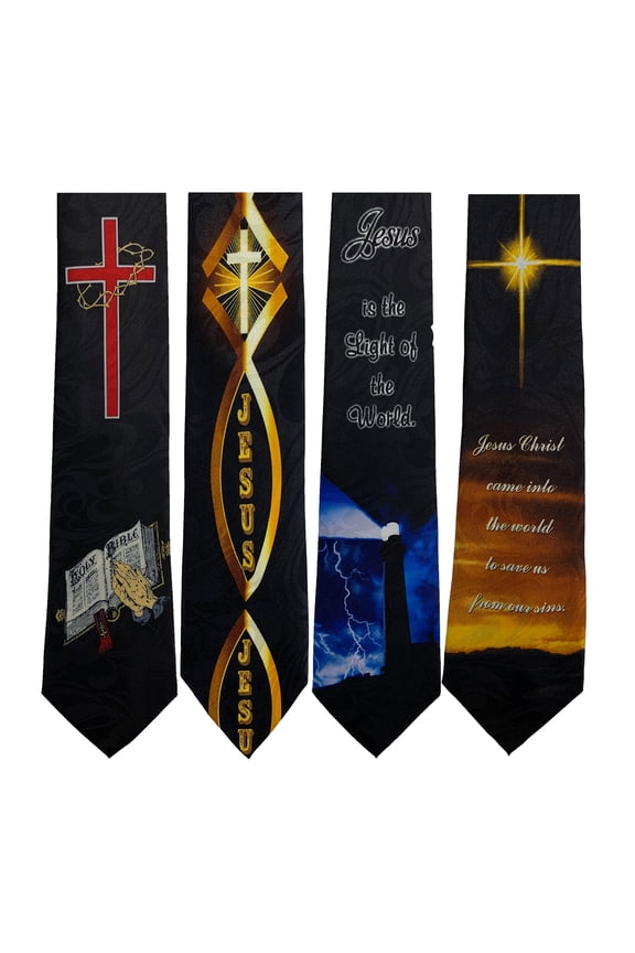 Pack Of 4 Mens Christian Religious Neckties Jesus Neck Tie