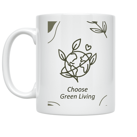 Choose Green Living Minimal Line Art - Eco-Conscious Enthusiast - 11 oz Ceramic Coffee Mug
