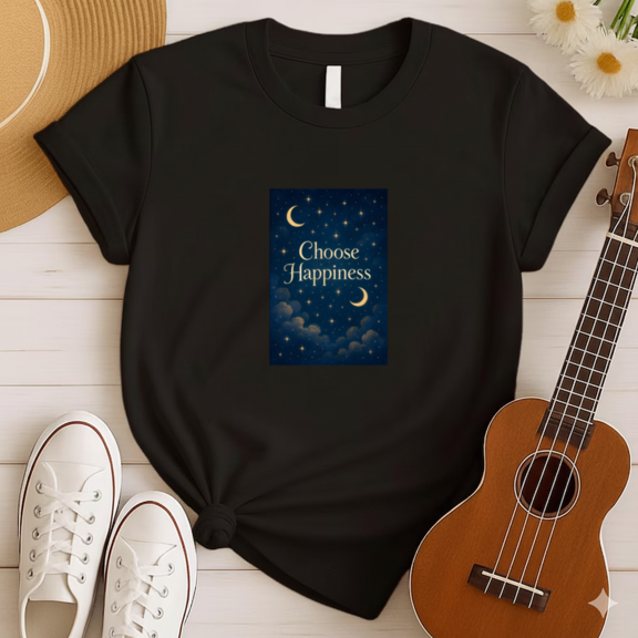 Choose Happiness Inspirational Starry Night Sky Quote Unisex T-Shirt, up to size 5XL