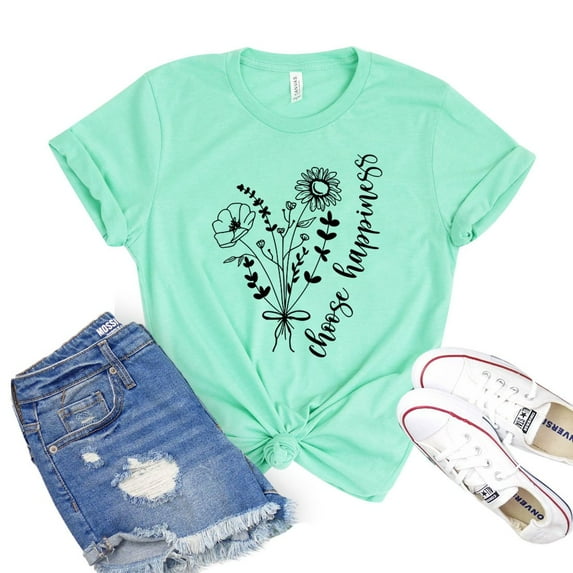 Choose Happiness Shirt Wildflower T-shirt Women's Inspirational Tshirt Positivity Tee Kindness Shirts Gift For Her